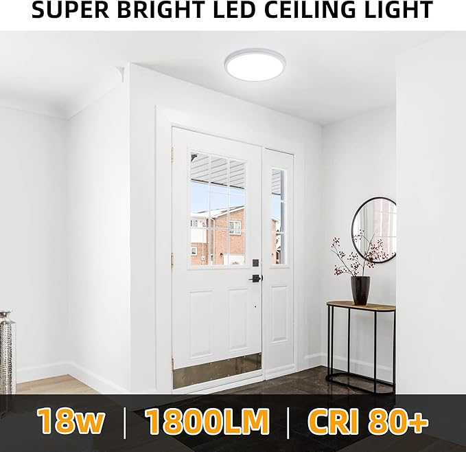 Hlite 4pack 9 Inch Flush Mount LED Ceiling Light Fixture,18W 1800LM Super Slim Light Fixtures Ceiling Mount 3000K/4000K/5000K 3CCT Selectable,Ceiling Light Fixtures for Kitchen,Bedroom (White)