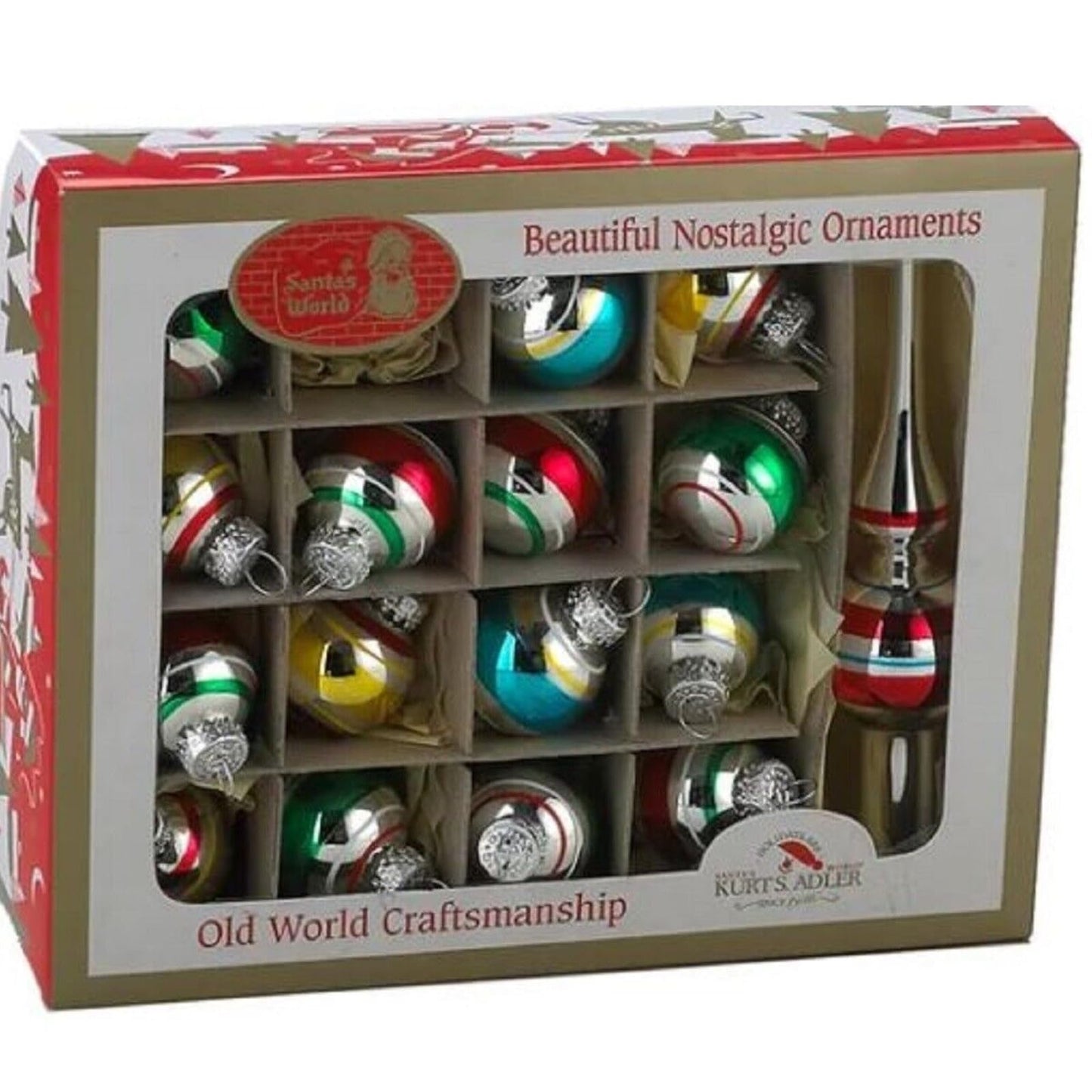 Kurt Adler Miniature Ornaments and Treetop, Set of 16