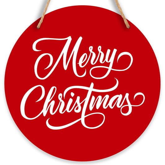 10" Red Merry Christmas Hanging Sign, Winter Holiday Wall Art Door Decor, Minimalism Xmas Wooden Decor, Rustic Farmhouse Home Office Christmas Party Favor And Accessories -A04