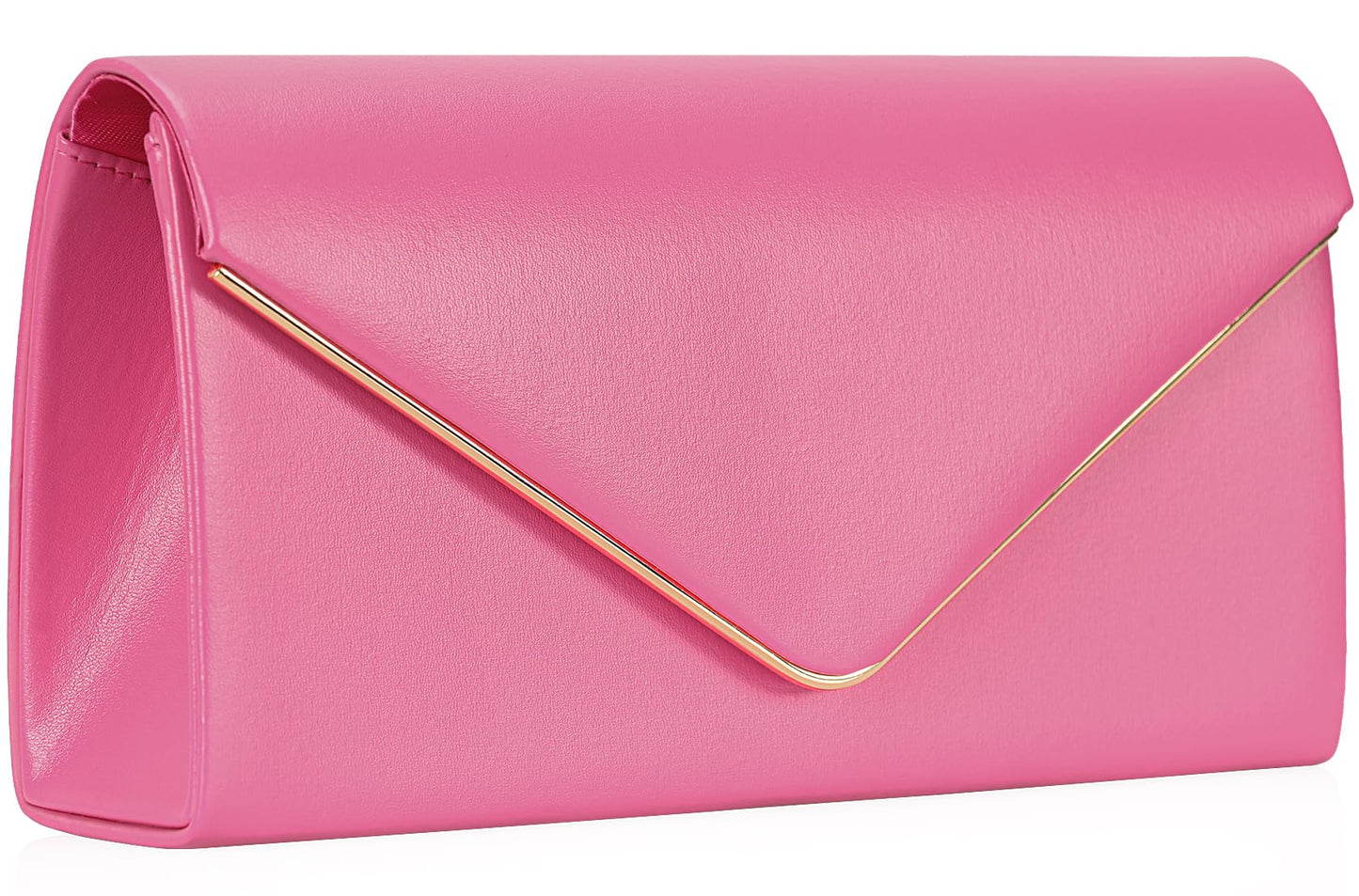 Vegan Leather Envelope Clutch Bag Classic Dressy Purse Foldover Evening Handbag Hot Pink