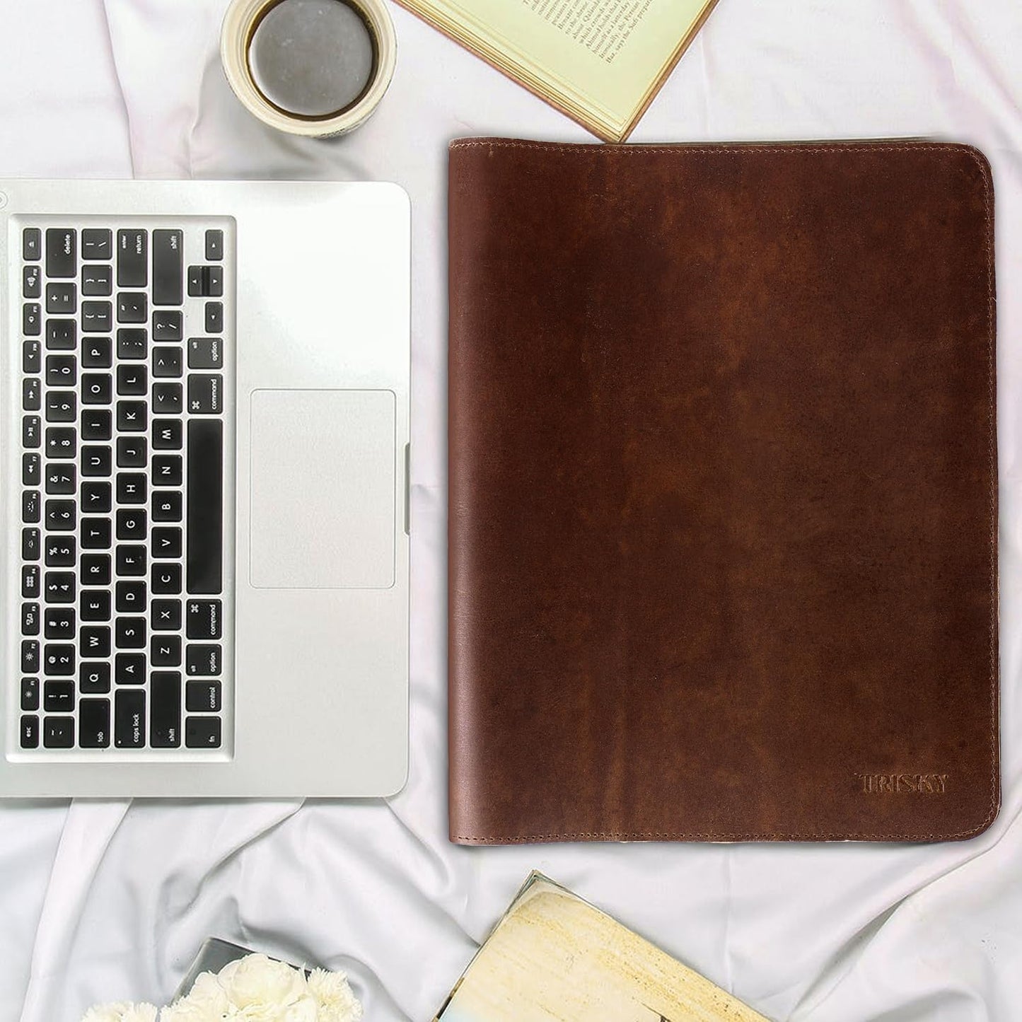 TRISKY Heavy Duty Full Grain Leather Journal Cover, Notebook Holder, Organiser, Refillable Cahier Journals, Refillable For Spiral Notebook, Handmade Leather Notebook Cover (Brown, 12x9.5 inch)