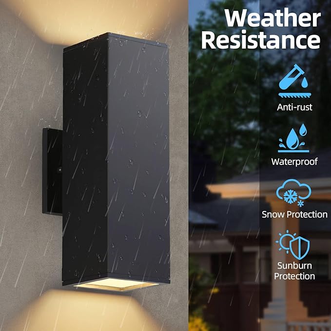 Dusk to Dawn Outdoor Lighting 2 Pack, Modern Outdoor Wall Lights Black Exterior Lighting Fixtures with E26 Base, Waterproof Sconce Outside Lights for House Porch Front Door, Bulbs Included