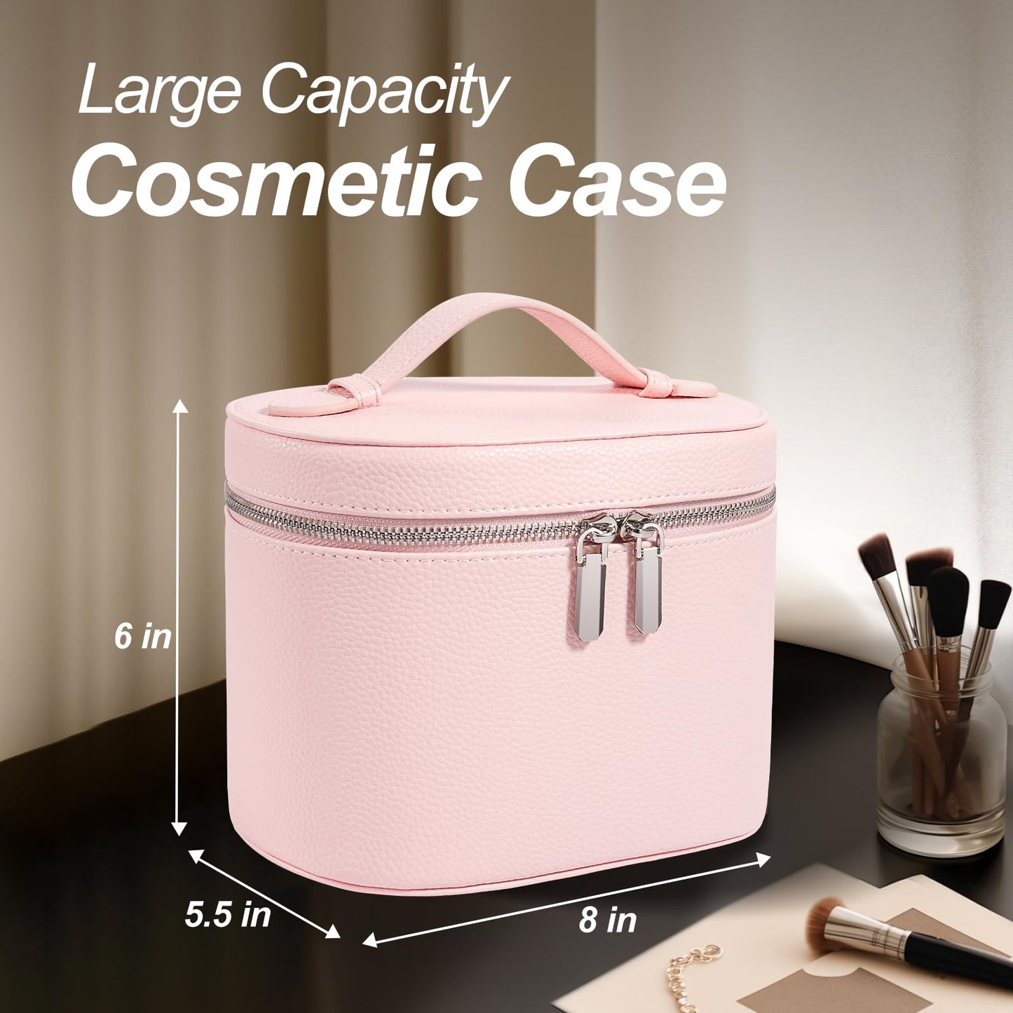 idoltimes Cosmetic Case, Leather Makeup Bag, Portable Handheld Makeup Case, Detachable Compartments