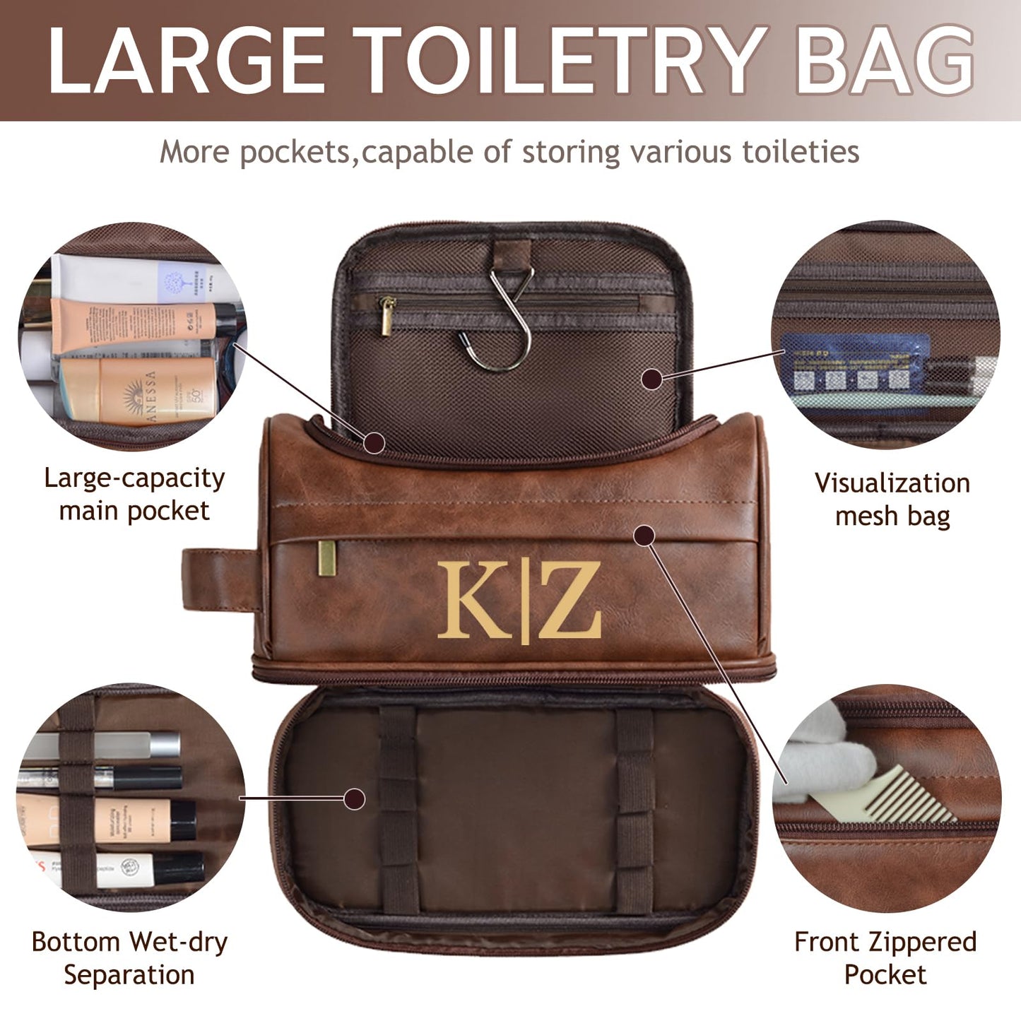 Seozata Personalized Toiletry Bag for Men, Custom Shaving Dopp Kit, Engraved Name Monogram Travel Bag, Gift for Dad, Groomsmen, Son, Husband, Christmas, Birthday, Anniversay, Father's Day, Wedding