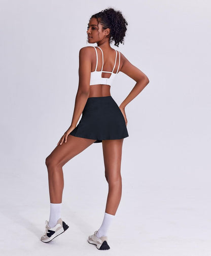 PINSPARK Womens Tennis Skirt High Waisted Golf Skirts with Shorts Underneath Quick Dry Workout Skort Flowy Athletic Skorts, Dark Navy Small