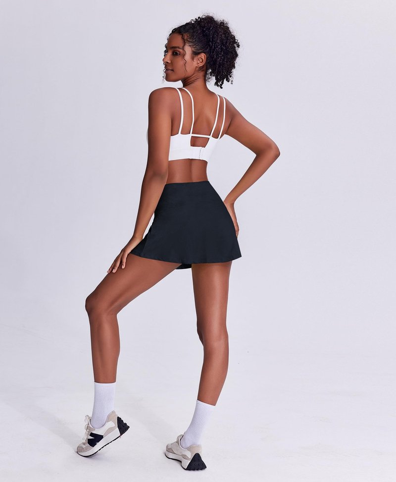 PINSPARK Womens Tennis Skirt High Waisted Golf Skirts with Shorts Underneath Quick Dry Workout Skort Flowy Athletic Skorts, Dark Navy X-Large