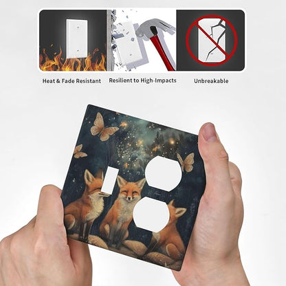 Decorative Art Light Switch Covers Foxes & Forest 2 Gang Single Toggle Duplex Combination Electrical Faceplate Switchplate Wall Plate for Home Decor