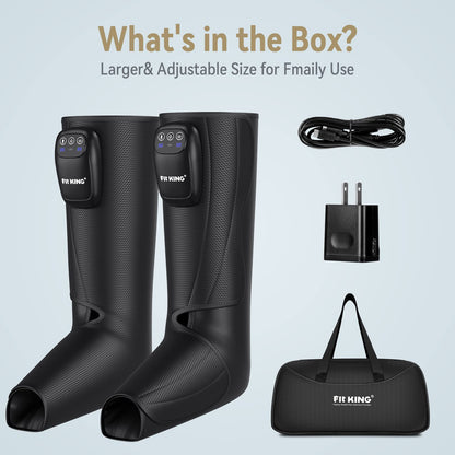 FIT KING Upgraded Cordless Leg Foot Massager for Pain Relief and Circulation, Relax Recovery Therapy, Rechargeable & Portable Compression Boots Calf Compression with Travel Bag - Famliy Healthy Gift