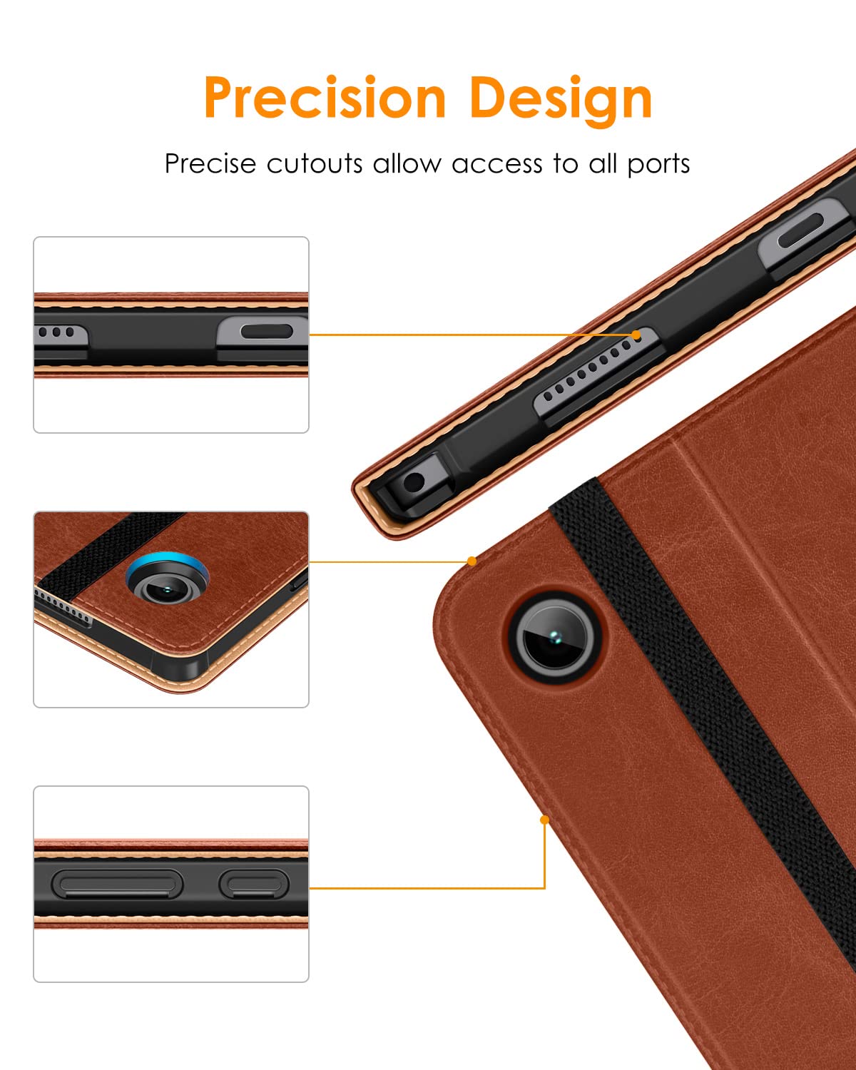 DTTO for Samsung Galaxy Tab A8 10.5 Inch Case 2022, Premium Leather Business Folio Stand Cover with Built-in Hand Strap for Galaxy Tab A8 10.5" 2022 Model [SM-X200/X205/X207], Brown