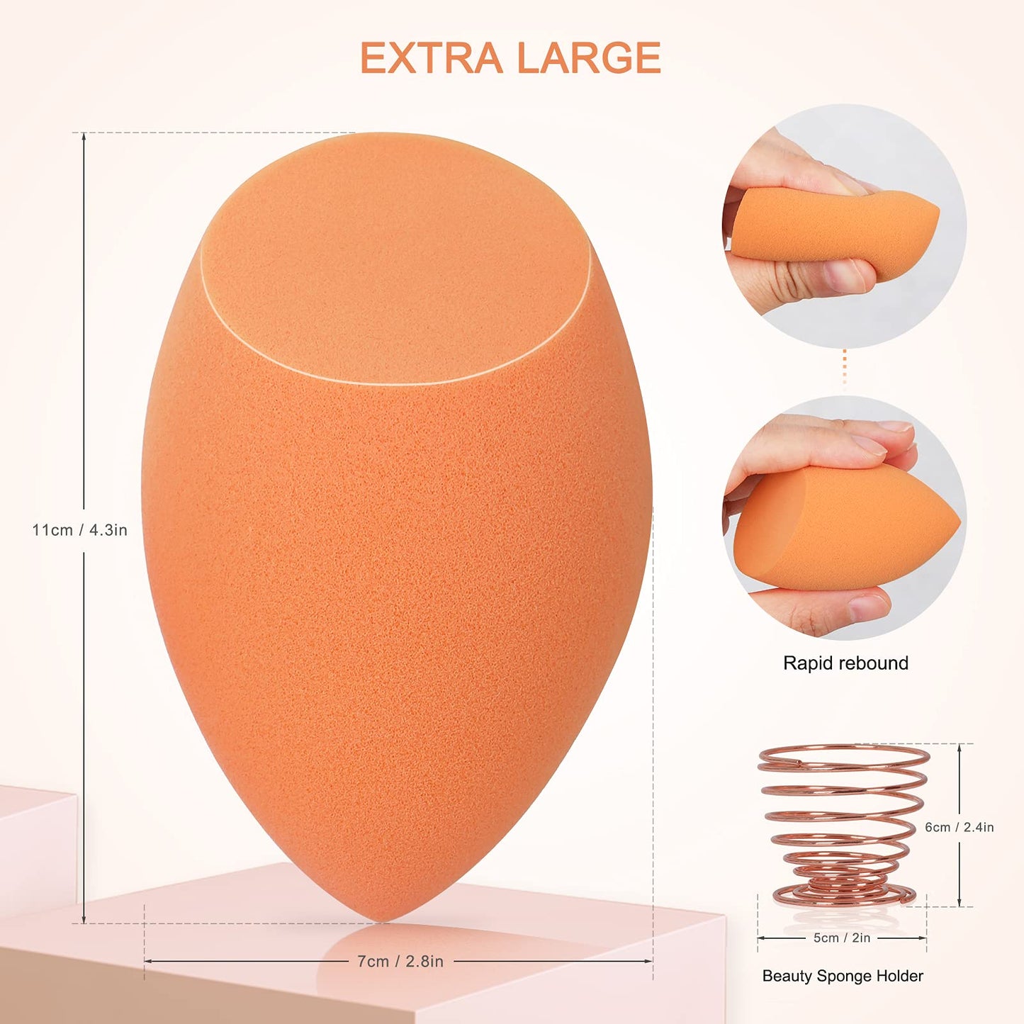 XL EXTRA LARGE Make Up Beauty Sponges Blender-Product contains: 1x Small(8cm) 1xExtra Large(11cm) and 2 Sponge Holder-for Face Body, Blush Cream, Liquid Foundation Powder Application, Ivory