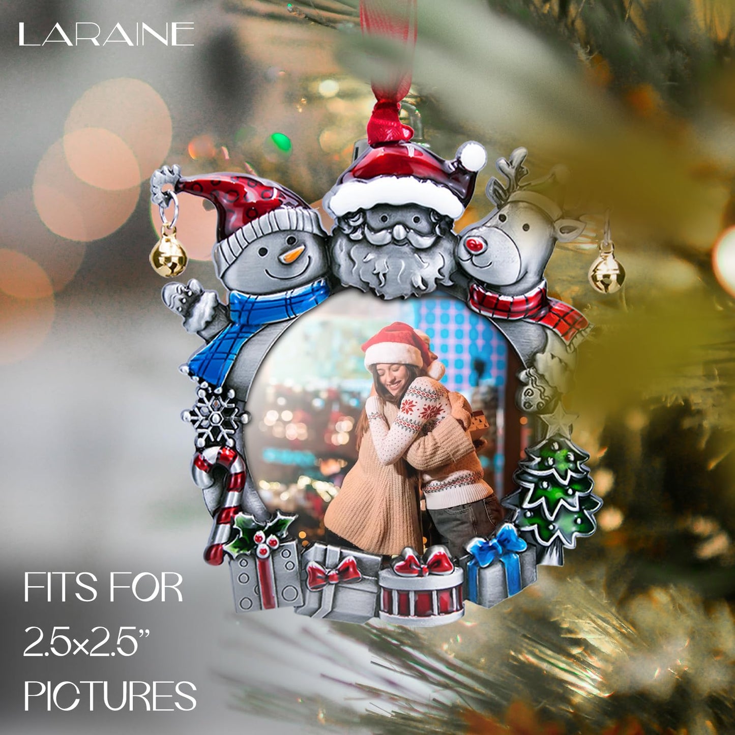 Laraine Christmas Tree Ornaments – 3-Piece Decorative Hanging 2025 Holiday Keepsake Gift Pendant with 2” Photo Frame Insert for Picture of Pet (3-Piece Gift Set (2025))