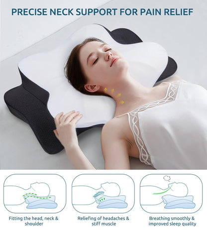Cervical Pillow for Neck and Shoulder, Ergonomic Contour Memory Foam Pillows for Sleeping, Cooling Neck Support Pillow for Back Stomach Side Sleeper Dark Grey
