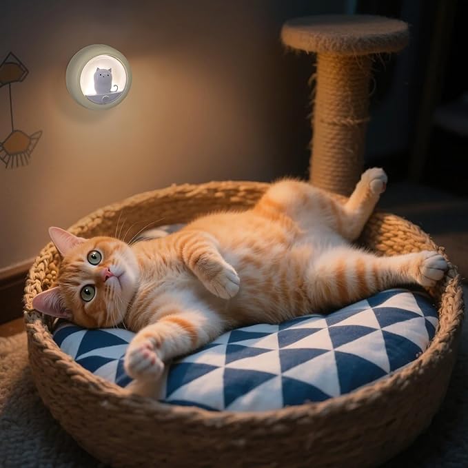 Attivolife Cat Motion Sensor Light, Rechargeable Motion Activated Night Light LED Warm White, Adjustable Brightness, Portable for Kids Adults Bathroom Bedroom Hallway Stair-Yellow