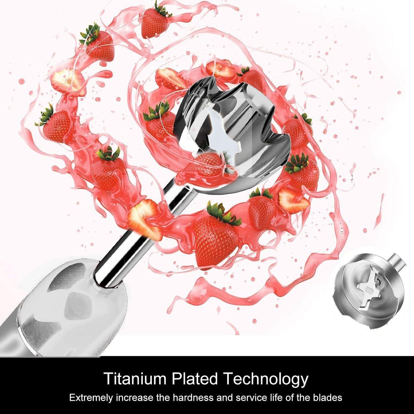 MegaWise Pro Titanium Reinforced 3-in-1 Immersion Corded Hand Blender, Powerful MOTOR with 80% Sharper Blades, 12-Speed Corded Blender, IncludingWhisk and Milk Frother (3-in 1 Red)