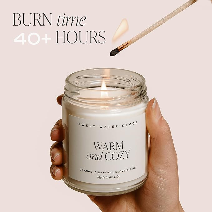 Sweet Water Decor Cashmere and Vanilla Soy Candle - Jasmine, Soft Cashmere, Sandalwood, Vanilla Scented Spring Candle for Home - 9oz Clear Jar with Lid, 40+ Hour Burn Time, Made in The USA