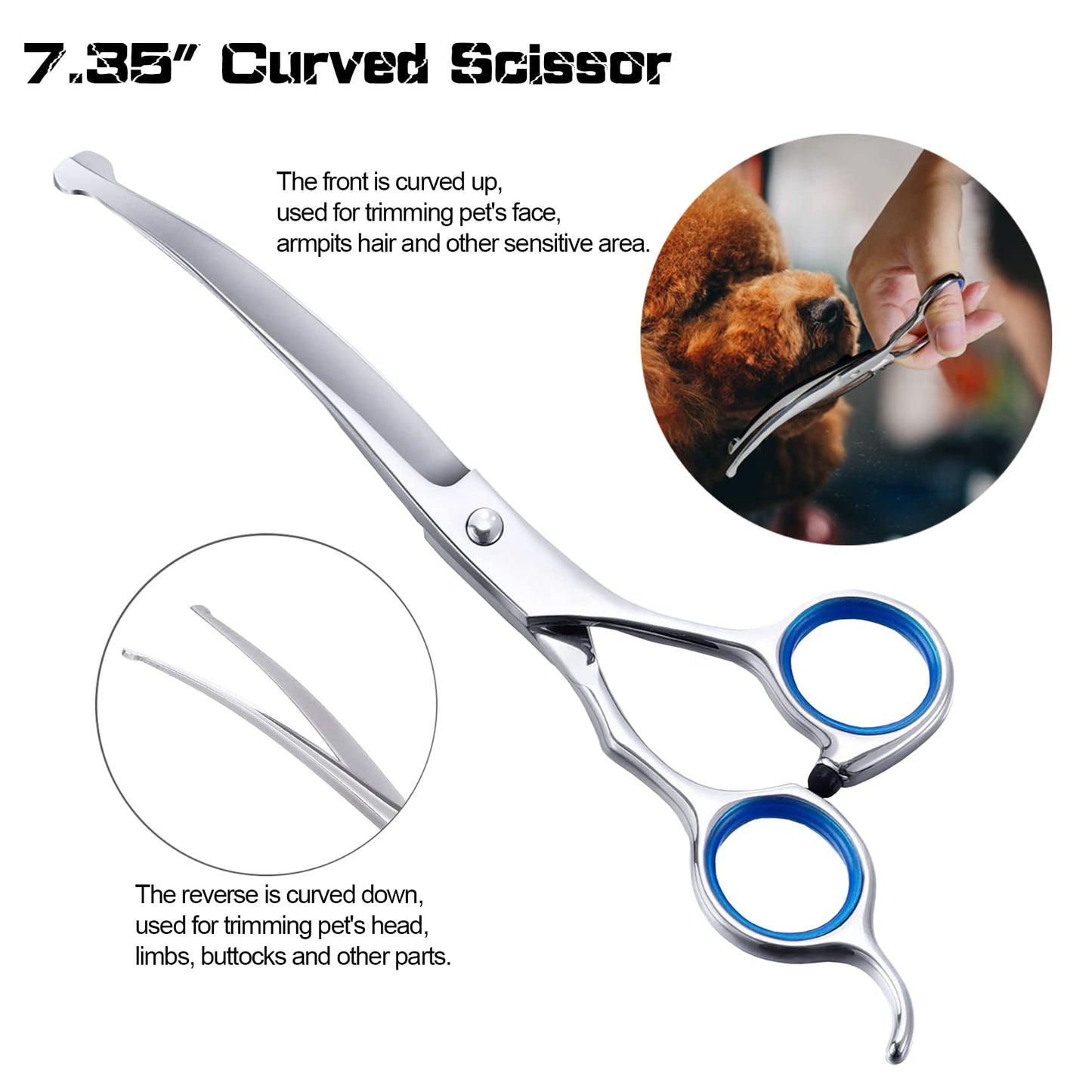SCEDREAM Dog Grooming Scissors for Dogs with Safety Round Tips, 5 in 1 Dog Scissors for Grooming, Professional Curved Pet Grooming Shears Set for Dogs and Cats