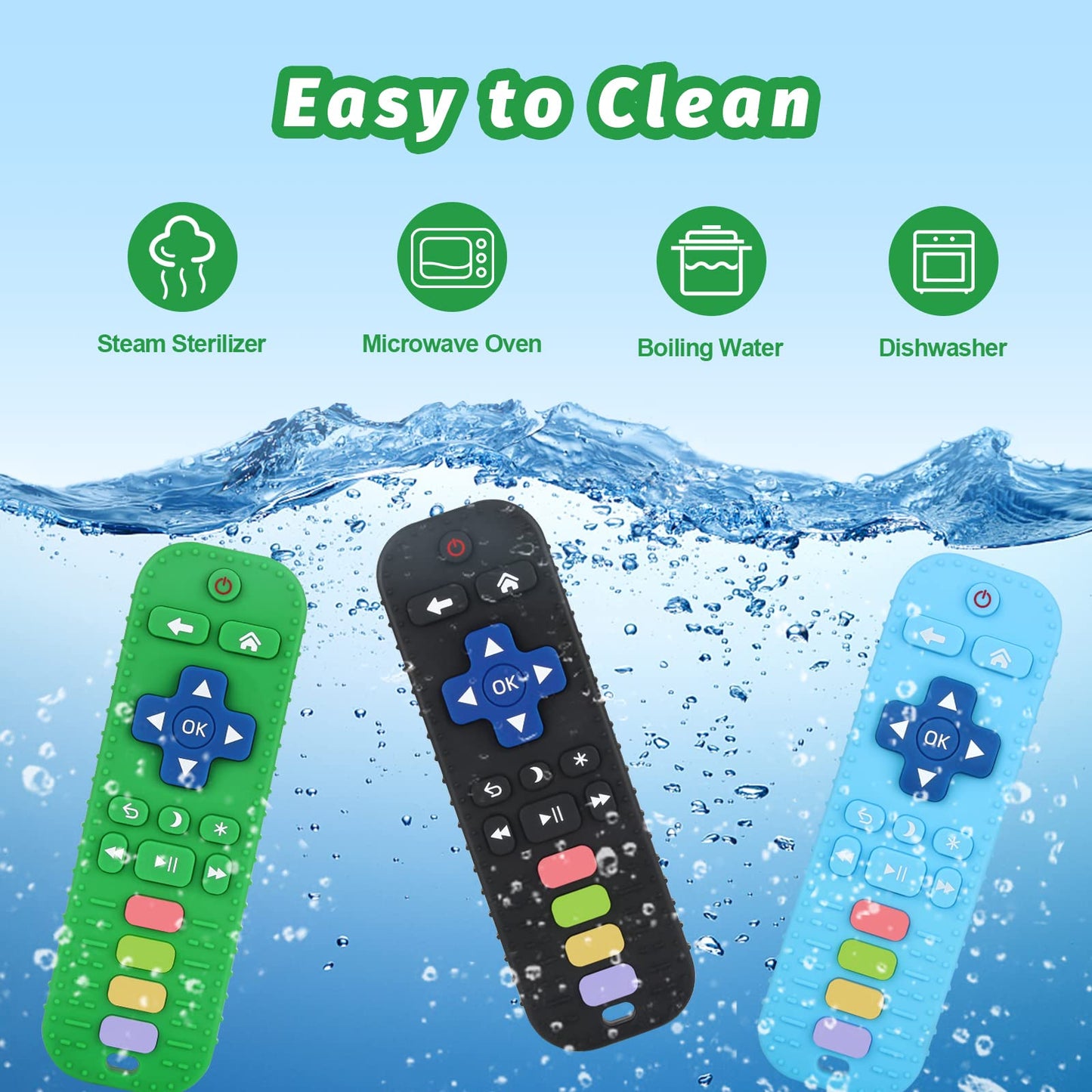 Fu Store 3 Pack Baby Teether Toy Chew Toy for Babies 0-12 Months 6-36 Months TV Remote Control Shape Teething Relief Baby Toys for Infants Learning Developmental Soothe Babies Gums Gifts Set