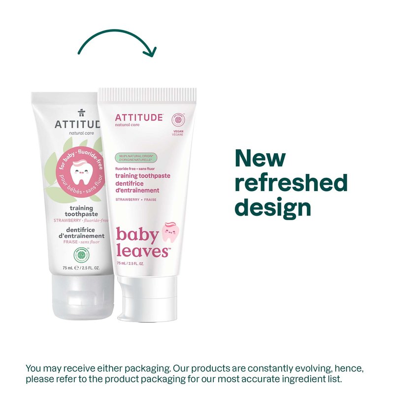 Attitude Baby and Child Fluoride-Free Training Toothpaste, Naturally Derived Ingredients, Vegan, EWG Verified, Strawberry, 2.6 Oz