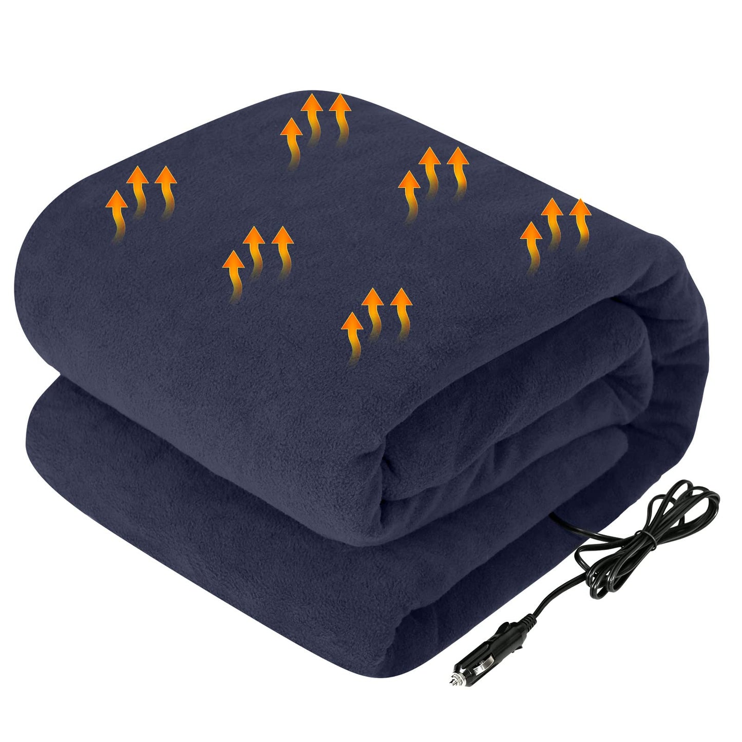 Westinghouse Heated Car Blanket, 12-Volt Electric Blanket for Car, Truck, SUV, RV, Portable Heated Throw for Camping, Navy, 59" x 43”