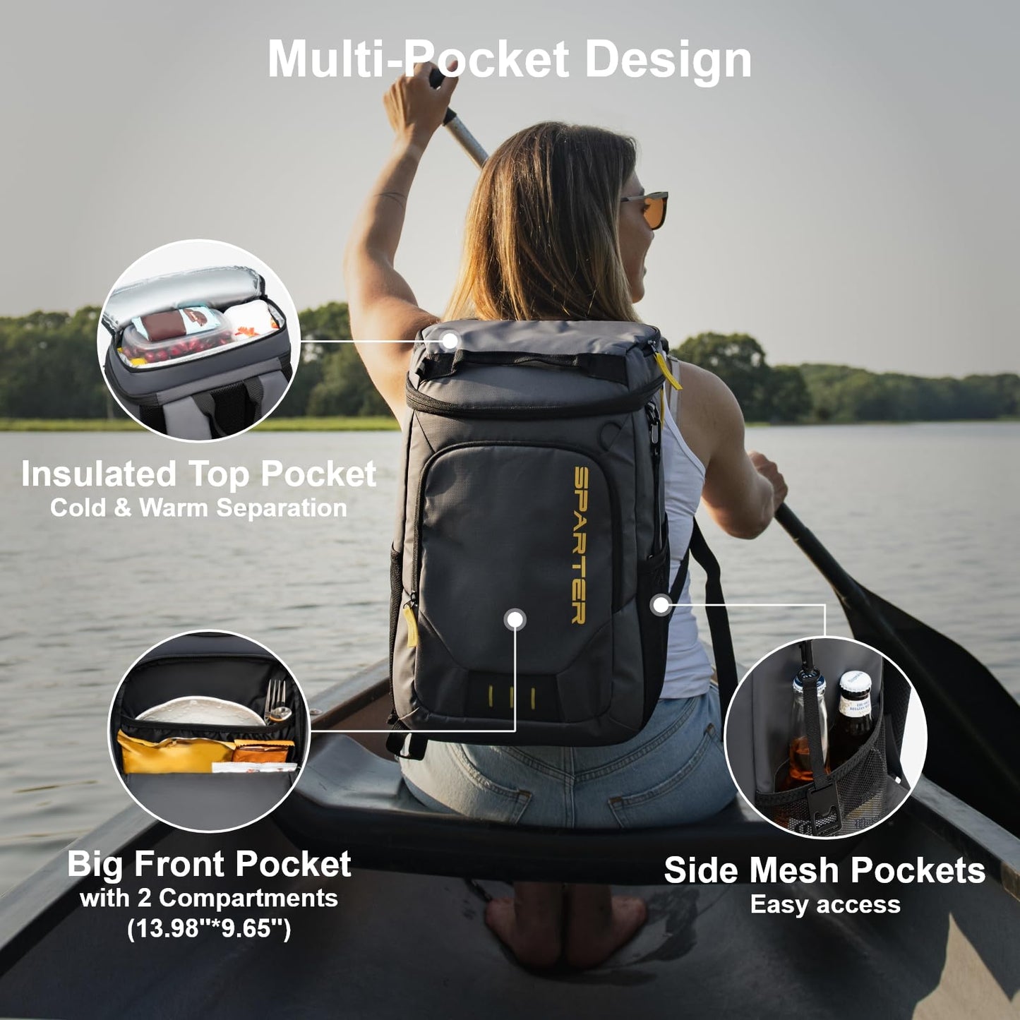 SPARTER Backpack Cooler Insulated Leak Proof 33 Cans, Waterproof Lightweight Insulated Backpack Ice Chest, Portable Soft Cooler Bag for Beach Travel Camping Lunch