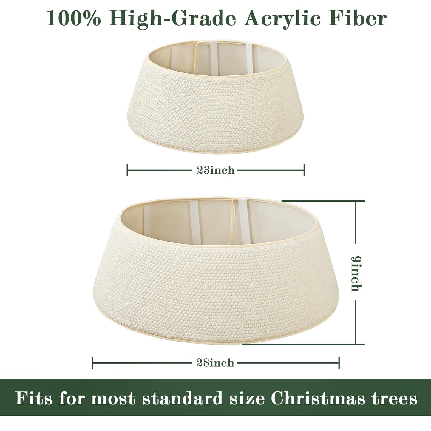 Knitted Christmas Tree Collar: Cream White Linen Knit Full-Cover Crochet Tree Ring, Rustic Size Adjustable Thick Chunky Christmas Tree Base Cover for Artificial Trees Xmas Holiday Home Decor Gifts
