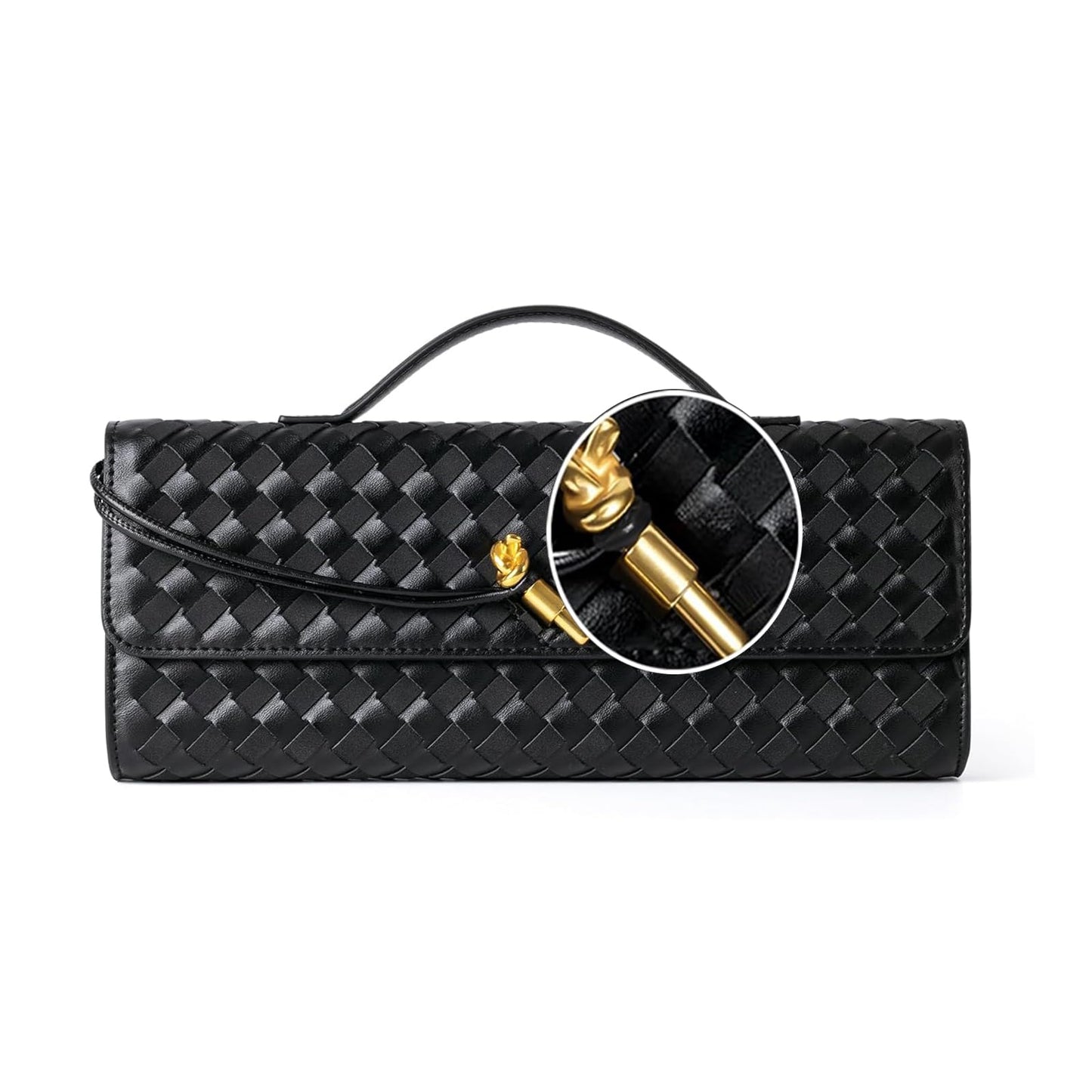 HRANRA Woven Clutch Purse for Women, Evening Handbags Crossbody Bag Purse Formal Evening Bag Clutch Bag Black Purse