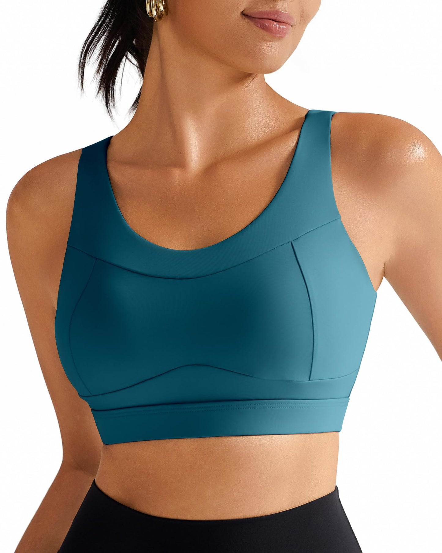 RUNNING GIRL High Impact Sports Bras for Women,Racerback Running Bra Workout Crop Tank Tops Longline Sports Bra Push up(WX2667 Teal XXL)
