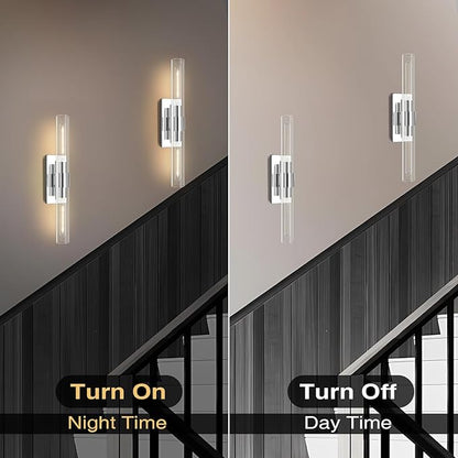 Chrome Wall Sconces, 22.8" Bathroom Sconces, Indoor Sconces Wall Lighting Up and Down, Nickel Wall Sconce Dimmable, Vanity Lights Fixtures with Tube, Glass Sconce for Bedroom, Staircase