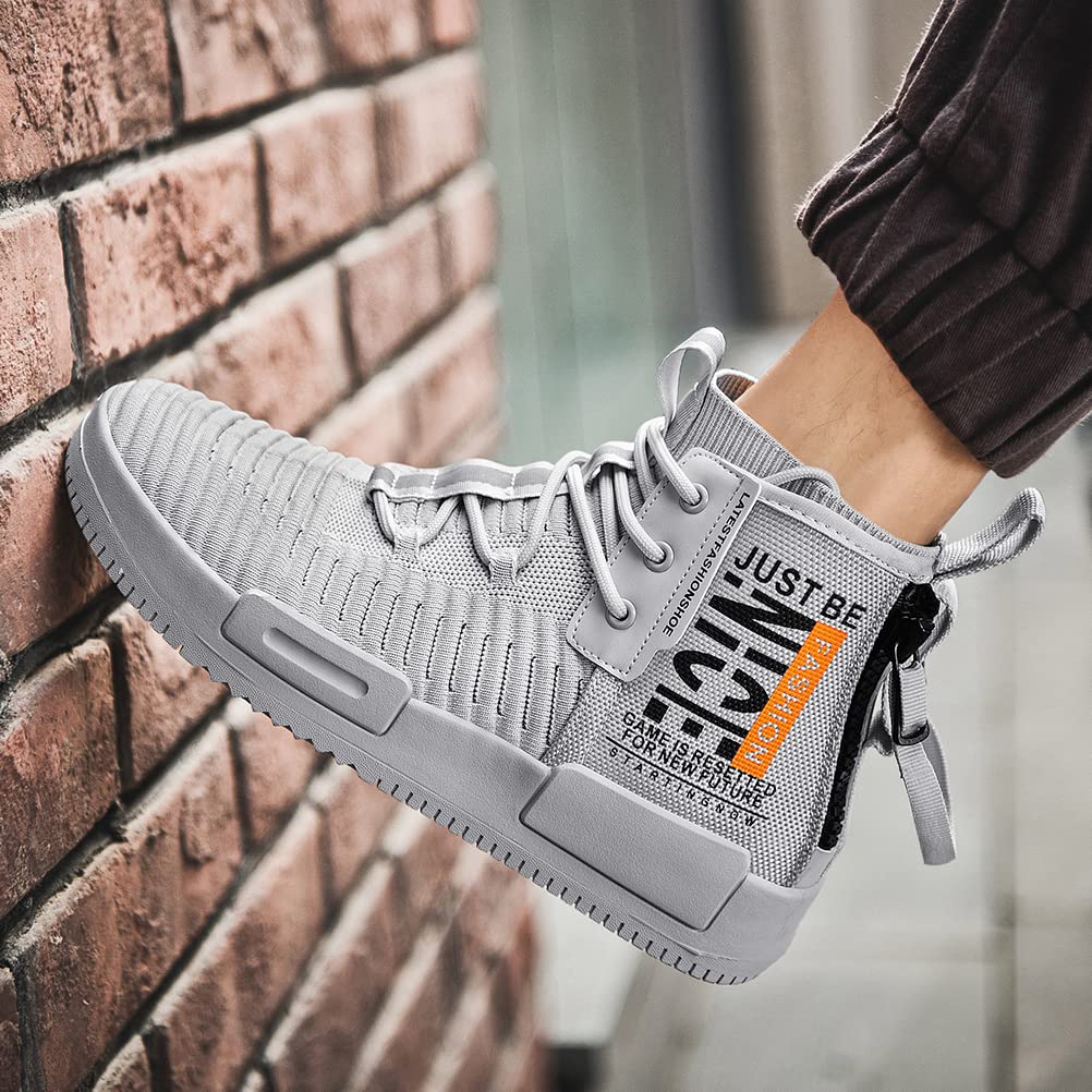 RUNMAXX Mens Fashion Walking Lace Up High Top Shoes Stylish Running Athletic Casual Sneaker Grey