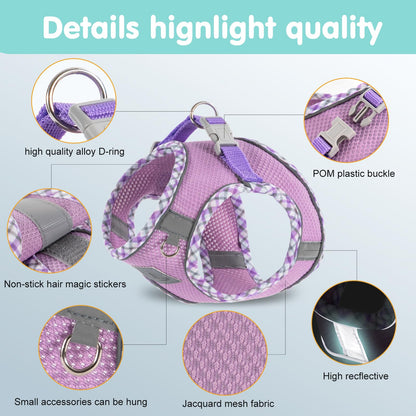 TomteNisse Dog Harness & Leash Set - No Pull Soft Breathable Small Dog Harness, Adjustable Reflective Step-in Vest for Puppy, Kitten, Cats