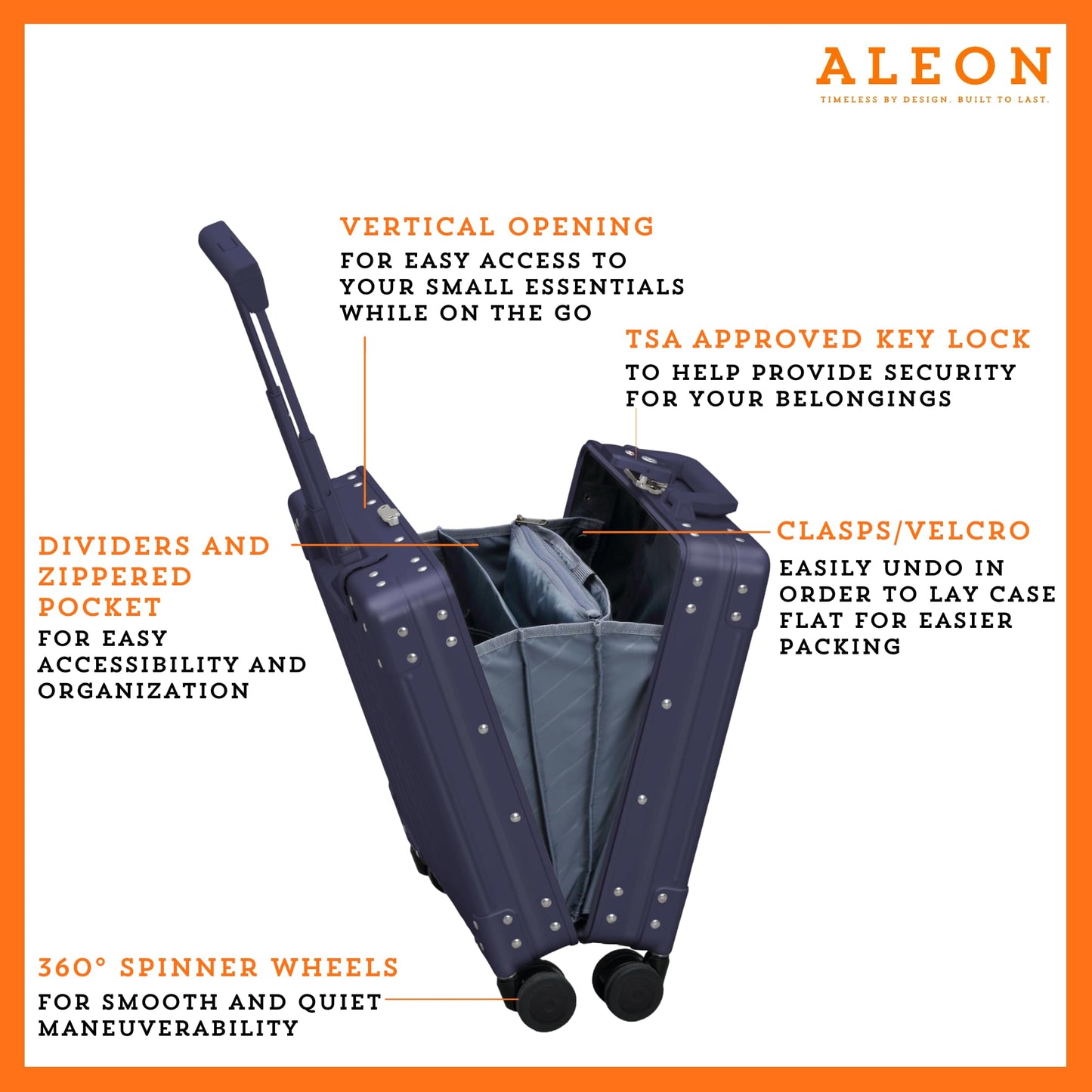 Aleon 16" Aluminum Vertical Underseat Carry-on Luggage - Luxury Business Briefcase with Wheels - Hardshell Suitcase for Airplane Travel - Sapphire