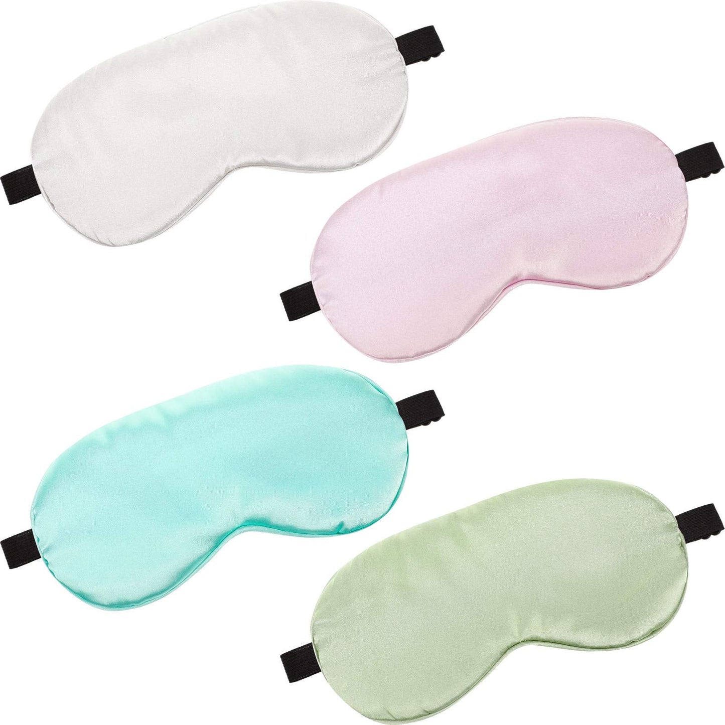 BBTO 4 Pcs Silk Sleep Eye Masks Smooth Soft Satin Eye Covers with Adjustable Strap Blindfold for Sleeping Blocking Out Lights Travel Relaxation (Royal Blue, Dark Green, Navy Blue, Black)
