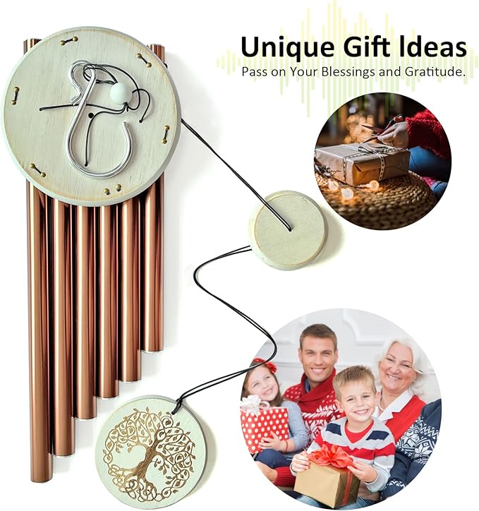 Tree of Life Memorial Wind Chimes, 33" Engraved Sympathy Gifts for Loss of Loved One, Home Yard Garden Decor (Copper)