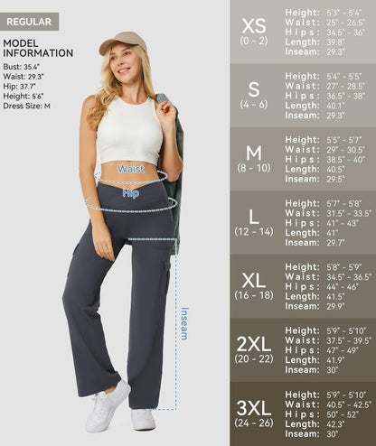 Casei Women's Wide Leg Yoga Pants with 6 Pockets Stretchy Cargo Work Dress Pants High Waisted Travel Scrub Trousers,Dark Gray(L)