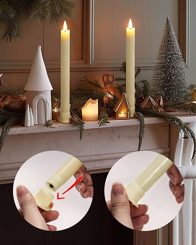 Homemory Real Waxy Flameless Taper Candles with Remote Timer, LED Candlesticks Flickering, Battery Operated Candles, 9.6 Inches for Home Christmas Wedding Celebration Decor, Ivory, Pack of 6