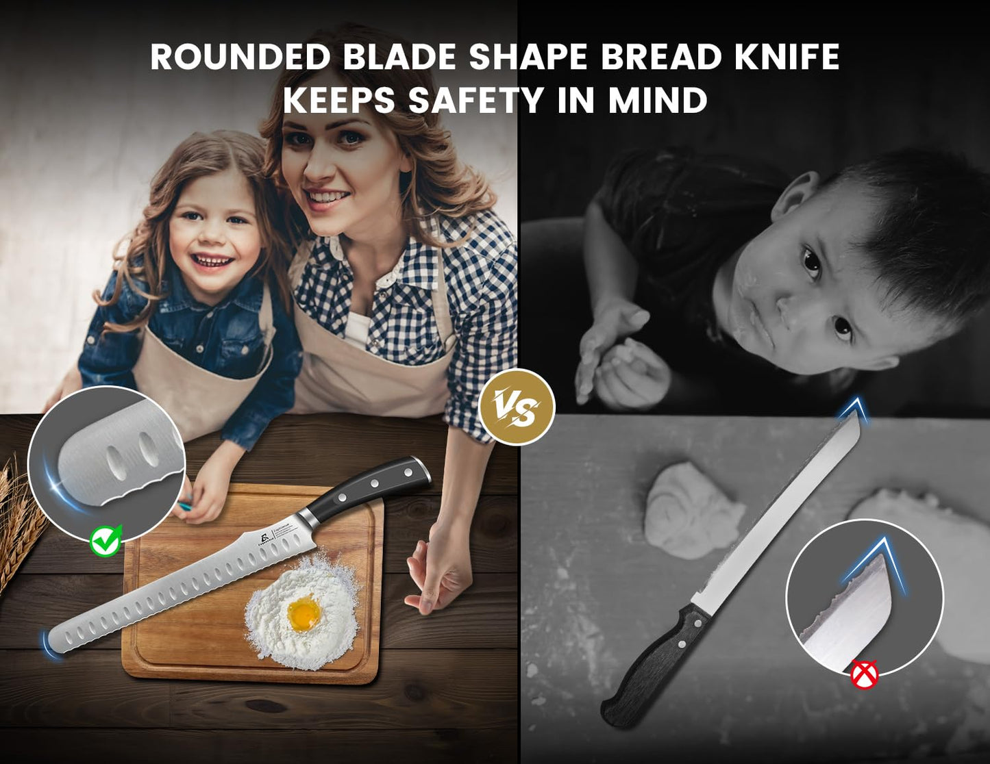 CoquusAid Bread Knife for Homemade Bread, 10.6 Inch Multifunction Serrated Knife, Razor Sharp Slicer, High Carbon German Steel Bread Cutter, Ergonomic Handle for Sourdough Turkey Fruit Cutting, Gift