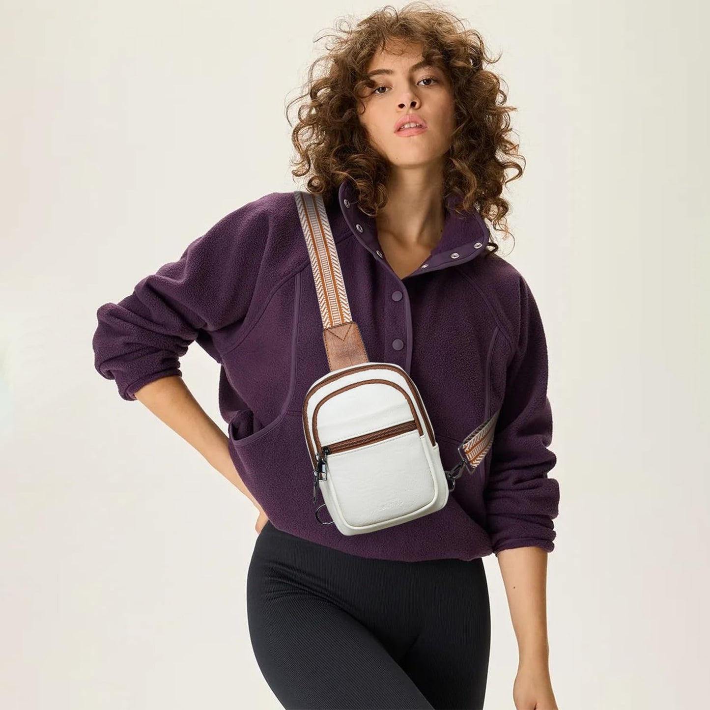 LATMAP 3L SMALL Sling Bag Fanny Packs For Women Men Mini Crossbody Chest Belt Travel Bag Purse Handbag Faux Leather Fashion Cute Beige