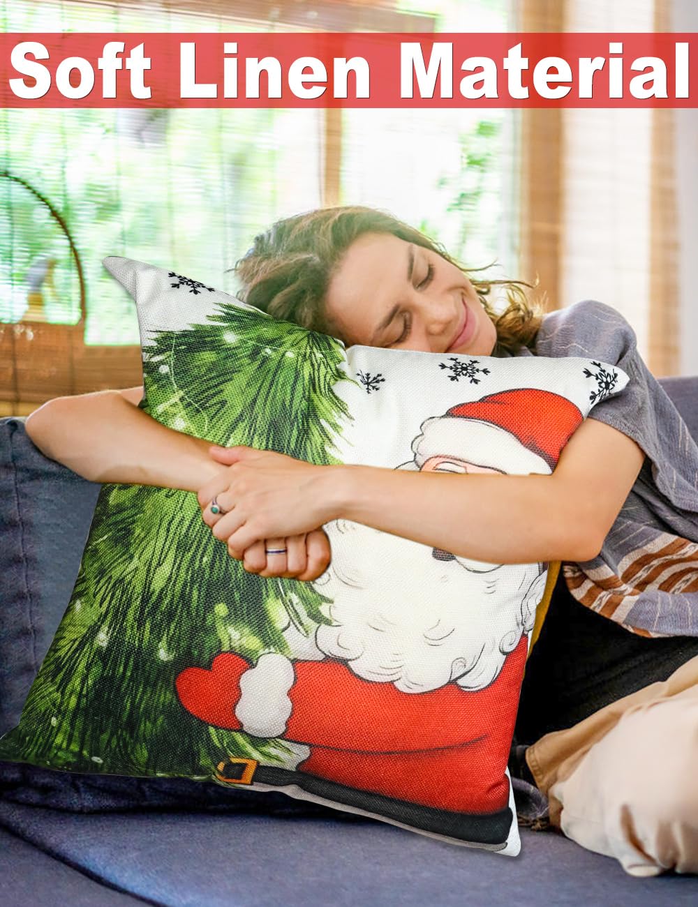 multiwins Christmas Decorations Set of 4 Double-Sided Print Christmas Pillow Covers 18" x 18", with 8 Cute Patterns, Throw Pillow Covers Perfect for Home Christmas Decor
