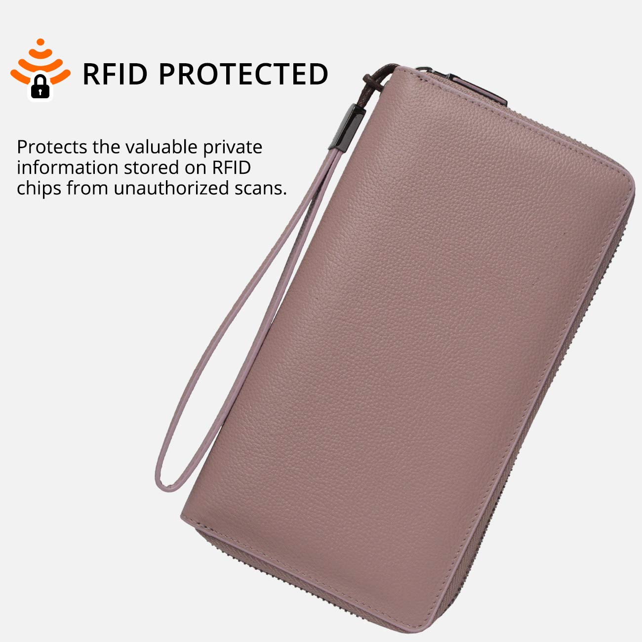 Bveyzi Women RFID Blocking Wallet Leather Zip Around Phone Clutch Large Capacity Ladies Travel Purse Wristlet (Dark Pink)