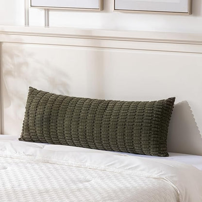 Fancy Homi Olive Green Long Body Lumbar Decorative Throw Pillow Covers 14x36 Inch for Bed Couch Bedroom, Soft Corduroy Rectangle Solid Pillow Case 35x91 cm, Rustic Farmhouse Boho Room Decor