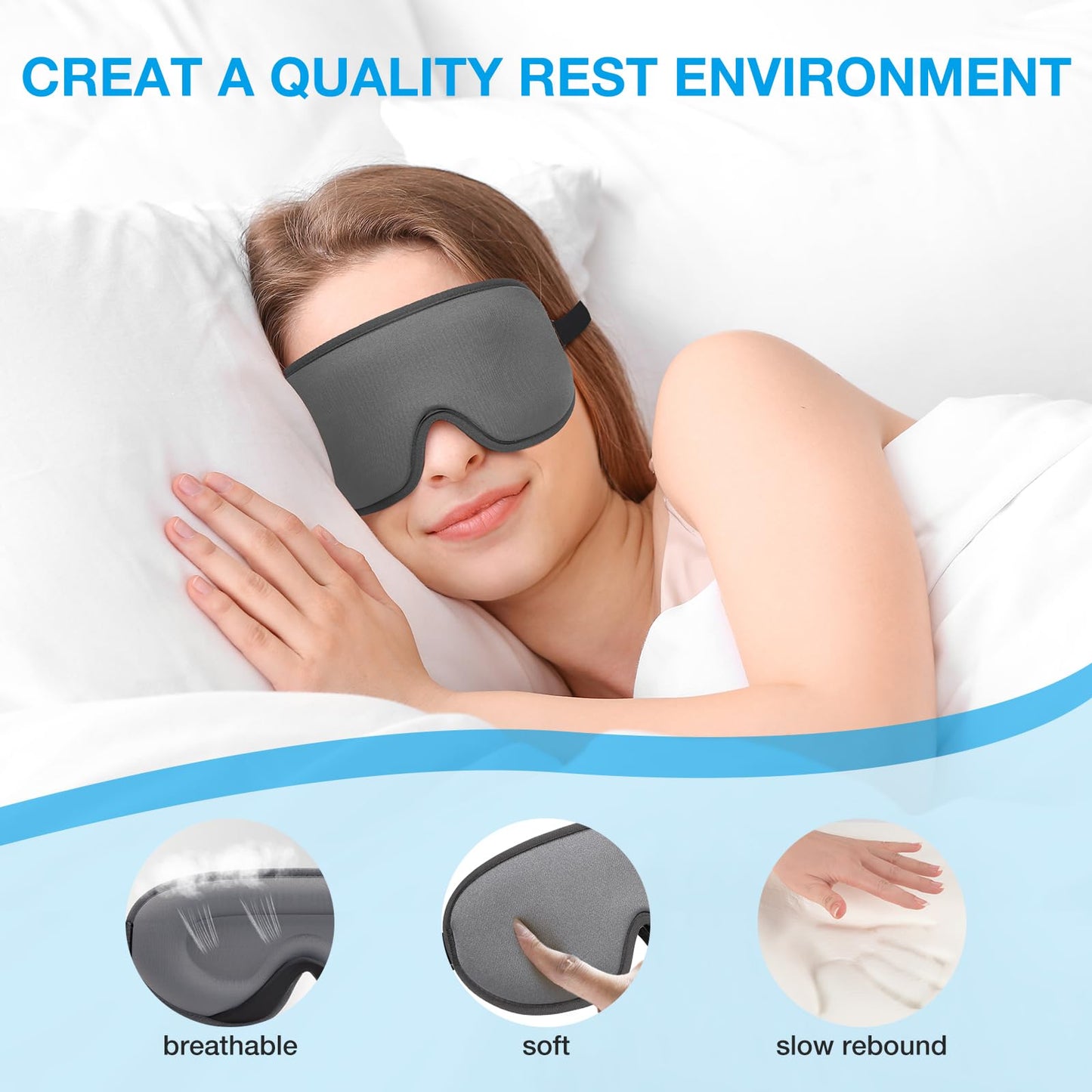 LYSIAN Sleep Eye Mask Men Women-3D Concave Comfortable Cooling Mask Blindfold for Adult Night Sleep Eyes Cover with Foam Ear Plugs for Sleeping, Yoga, Nap, Travel, Black
