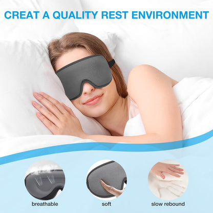 LYSIAN Sleep Eye Mask Men Women-3D Concave Comfortable Cooling Mask Blindfold for Adult Night Sleep Eyes Cover with Foam Ear Plugs for Sleeping, Yoga, Nap, Travel, Black