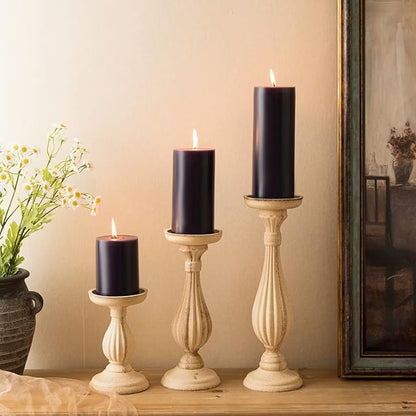 MOZEAL 3" x 6" Hand-poured Unscented Candle,Dripless Pillar Candle Set of 3,Long Lasting Burning,Approx 120 Hours Burn Time,Rustic Country Style,for Wedding,Dinner,Christmas and Home Decor,Dark Purple