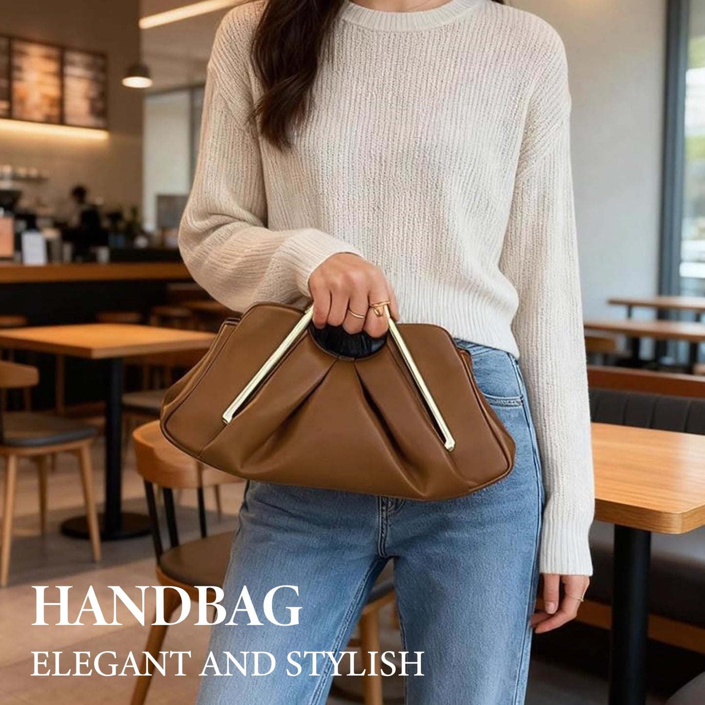 ROVLET 2026 New Brown leather Clutch for Women - Elegant Ruched Evening Handbags,Ruched Clutch Purse for Wedding Guests, Formal Events,Parties & Prom - Chic Ladies Purse (Bolsos para Mujer)