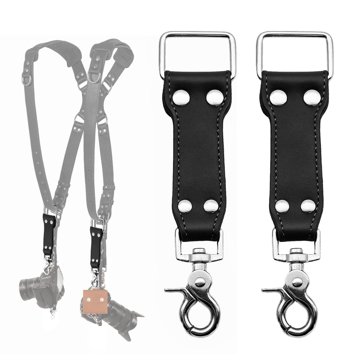 C Coiro Extra Attachments Single and Dual Camera Harness for Camera Bag, Sling Bag, Pouch, Lens Case Perfect Photography Accessories for Leather Camera Strap, Black