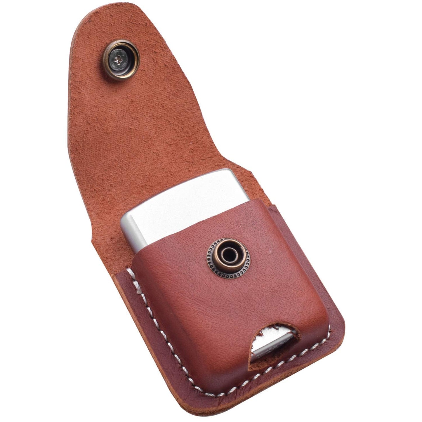 Handmade Fliptop Leather Lighter Pouch Holder Case with Pocket Belt Loop (Retro-Brown)