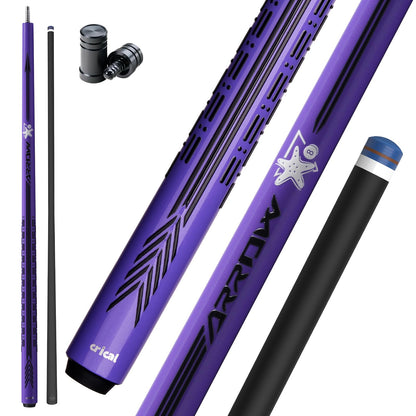 CRICAL Carbon Fiber Pool Cue Stick - 58" Low Deflection Professional Pool Cue with Pro Taper Shaft, 3D Wrapless Grip, 12.5mm Tip & 3/8x8 Joint Billiard Stick for Enhanced Control & Accuracy Purple