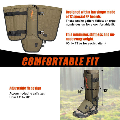 Frelaxy Snake Gaiters, Waterproof Snake Guard Chaps, Snake Bite Protection for Lower Legs, Adjustable Snake Proof Gaiters for Hunting/Outdoor Working, Fit for Men & Women