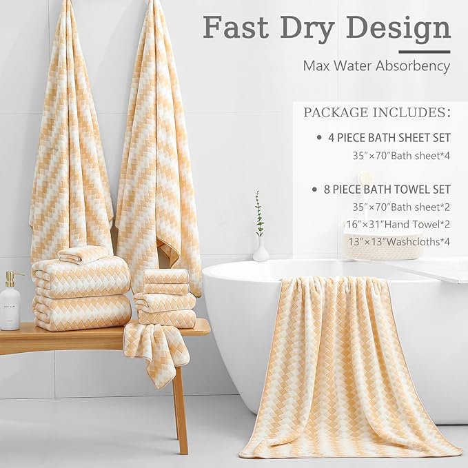 4 Piece Extra Large Bath Towel Set Oversized Bath Sheet 35"x70" Bathroom Towel