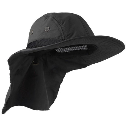 Falari Outdoor Sun Hat, Wide Brim with Neck Flap, Safari Hiking Gardening Fishing Hat - Black
